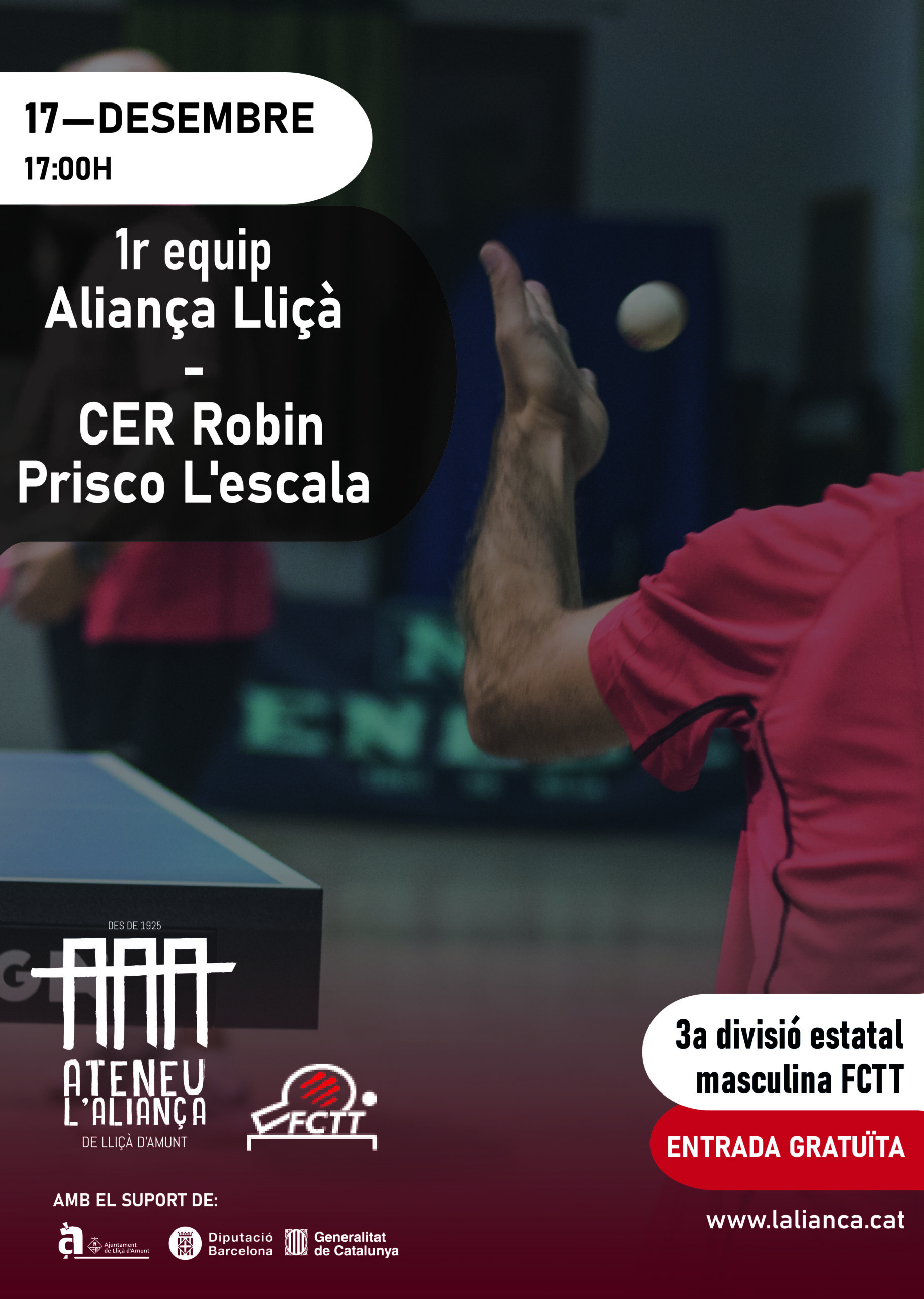 Partit Tennis Taula “1r equip Aliança Lliçà – CER Robin Prisco l’escala”