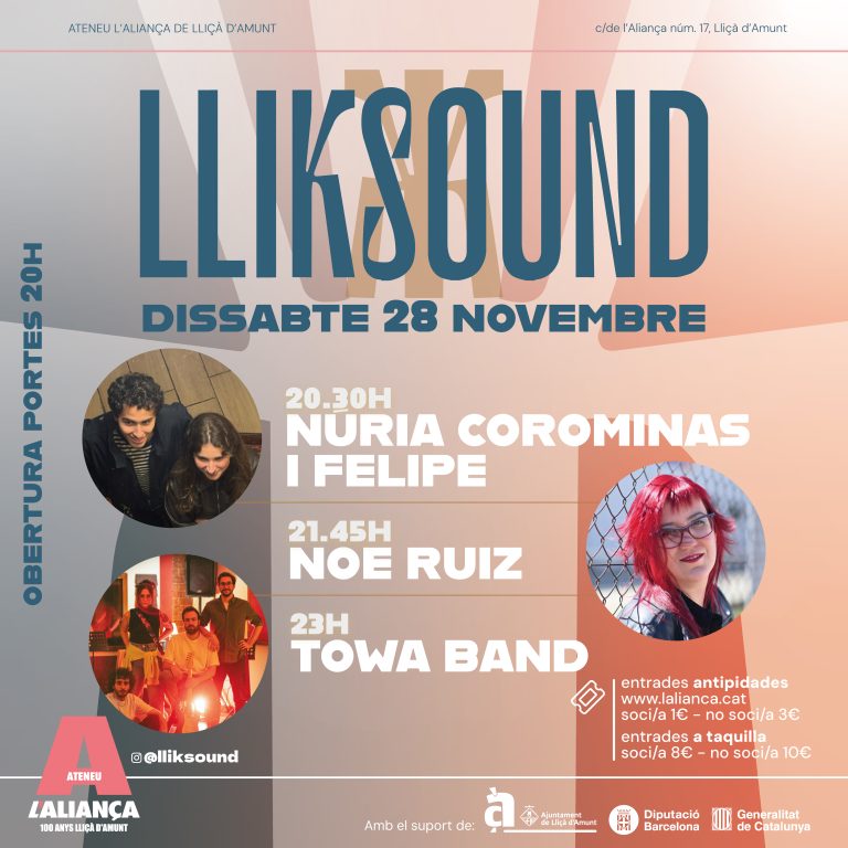Lliksound 28 novembre: Nuria Corominas i Felipe + Noe Ruiz + Towa Band